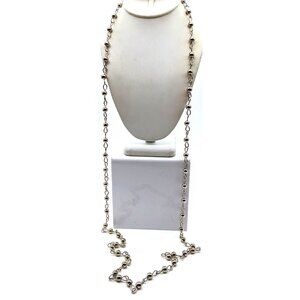 Super Long Vintage Chain Necklace with Silver Tone Beads on Infinity Links